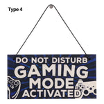 plaque décorative bois graphique texte jeu manette humoristique corde noire bleue adolescente chambre