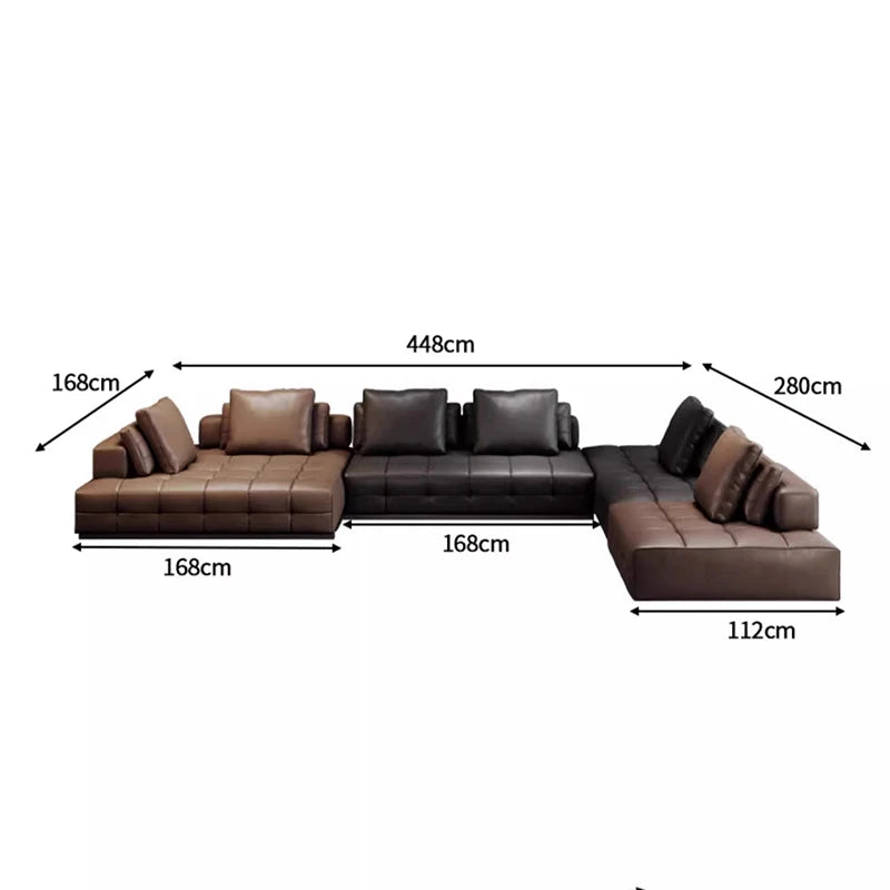 grand canapé angle cuir marron moderne coussins salon appartement luxe