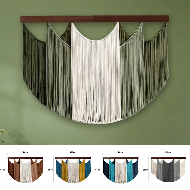 rideau macramé boho moderne franges vert blanc marron bleu gris salon