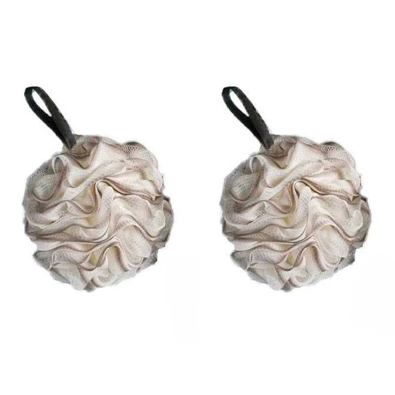 boule bain éponge nettoyage douce maille fine fluffy moderne rose clair vert anneaux noirs