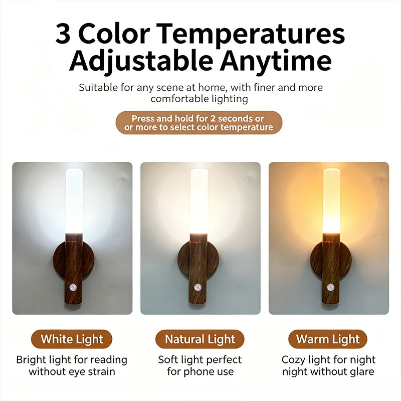 lampe nuit détecteur mouvement rechargeable usb blanc noir bois moderne minimaliste translucent fixe aimant