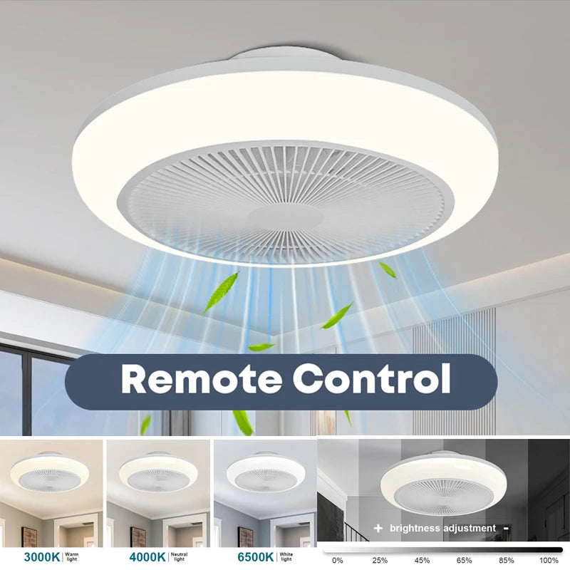 ventilateur led moderne blanc grille blanche luminosité télécommande contemporain chambre salon