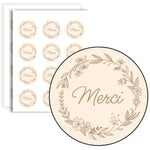 étiquettes autocollantes merci couronne fleurs classiques élégantes pack 120 pièces 4cm 4cm beige clair