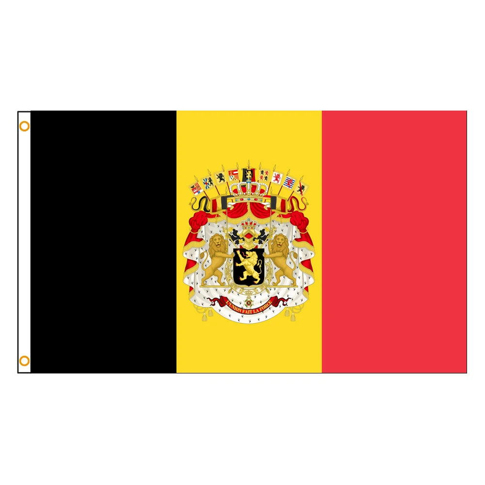 drapeau belge armoiries noir jaune rouge dorés polyester super tex décoration classique