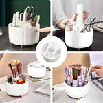 organisateur maquillage rotatif blanc rayures modernes pieds dorés pinceaux crayons stylos scies