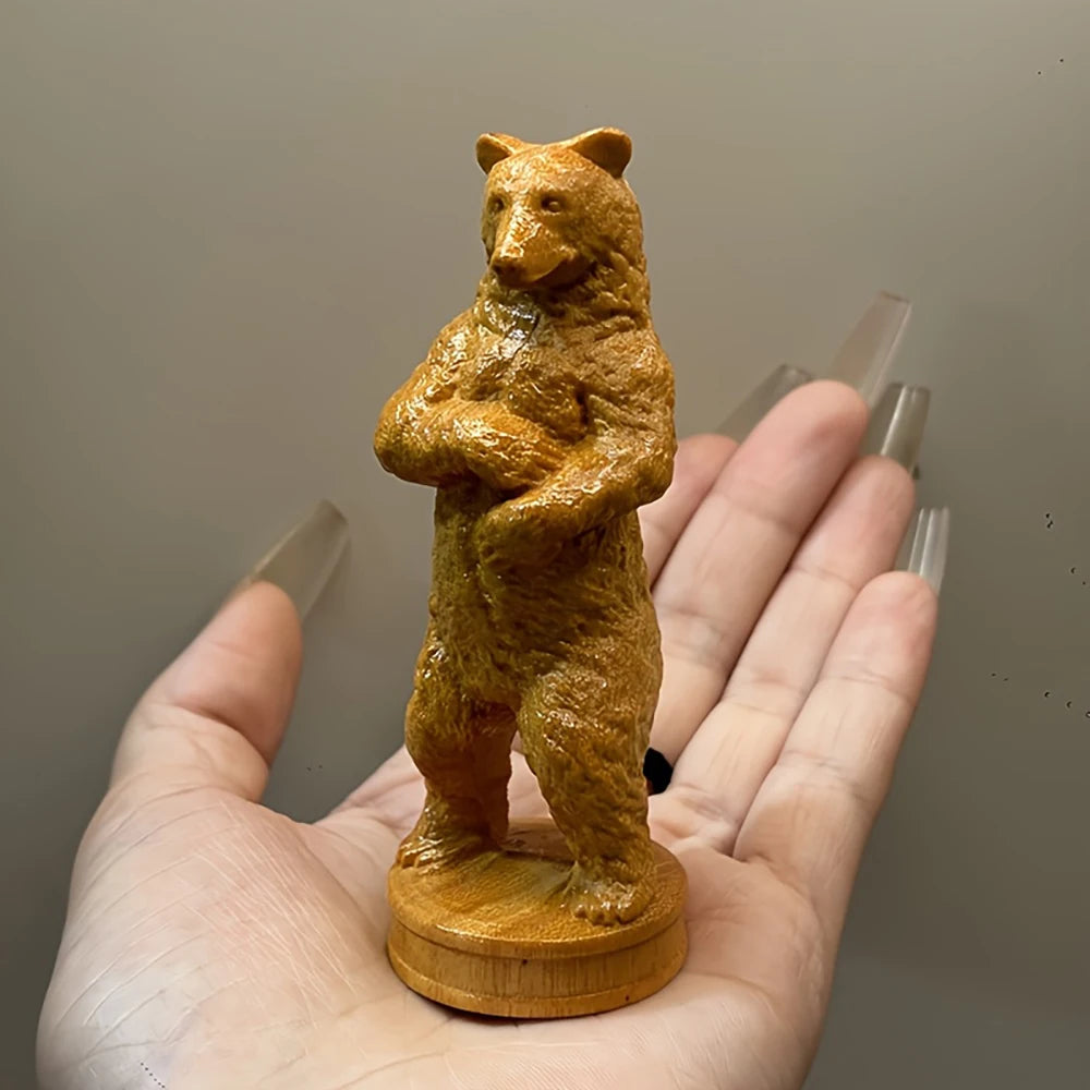 statue ours bois sculpté animal compagnie brun clair texture rugueuse animalier 10cm haute folklorique