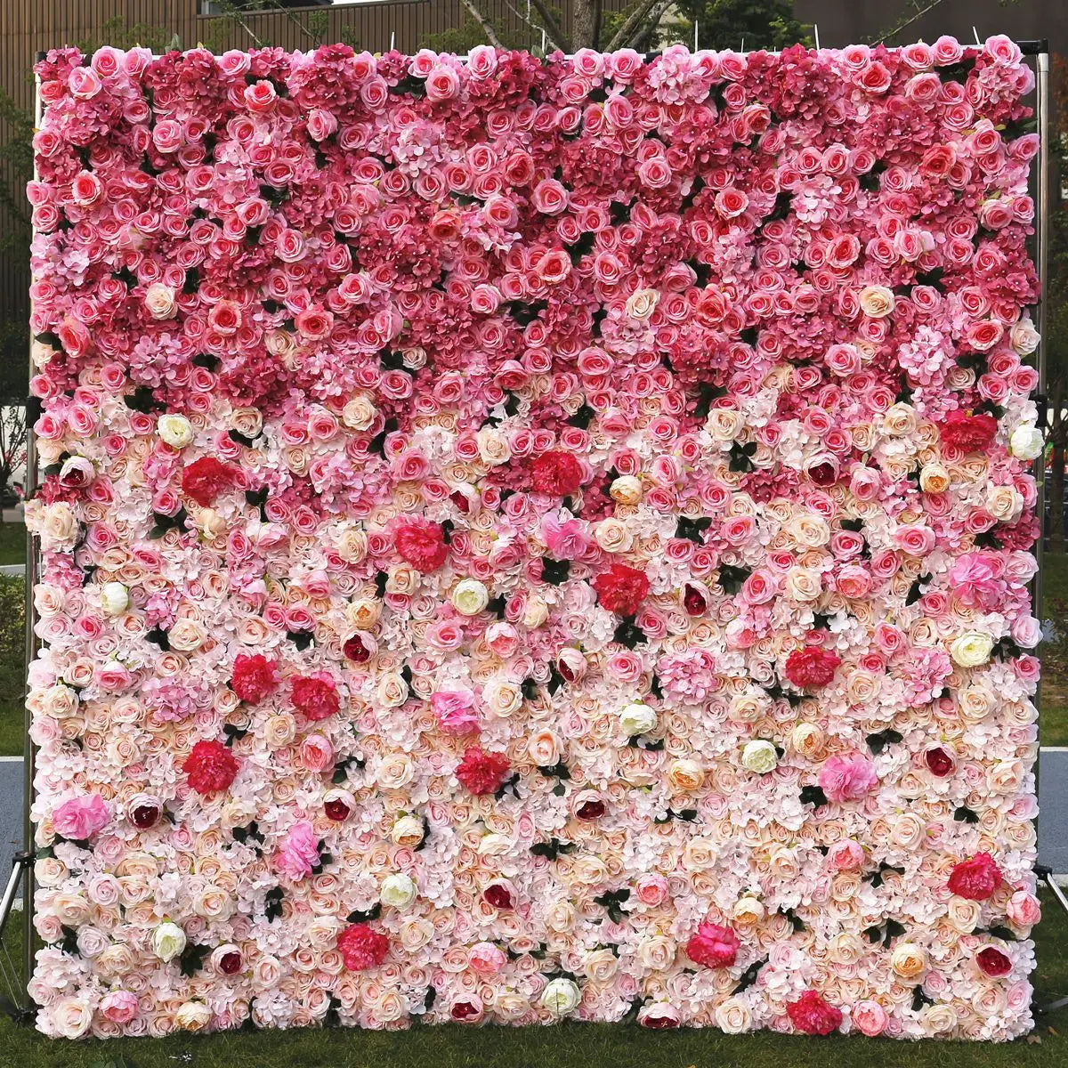 panneau floral decoratif blanc rouge fleurs artificielles toile fond mariage mur fleurs decoratif
