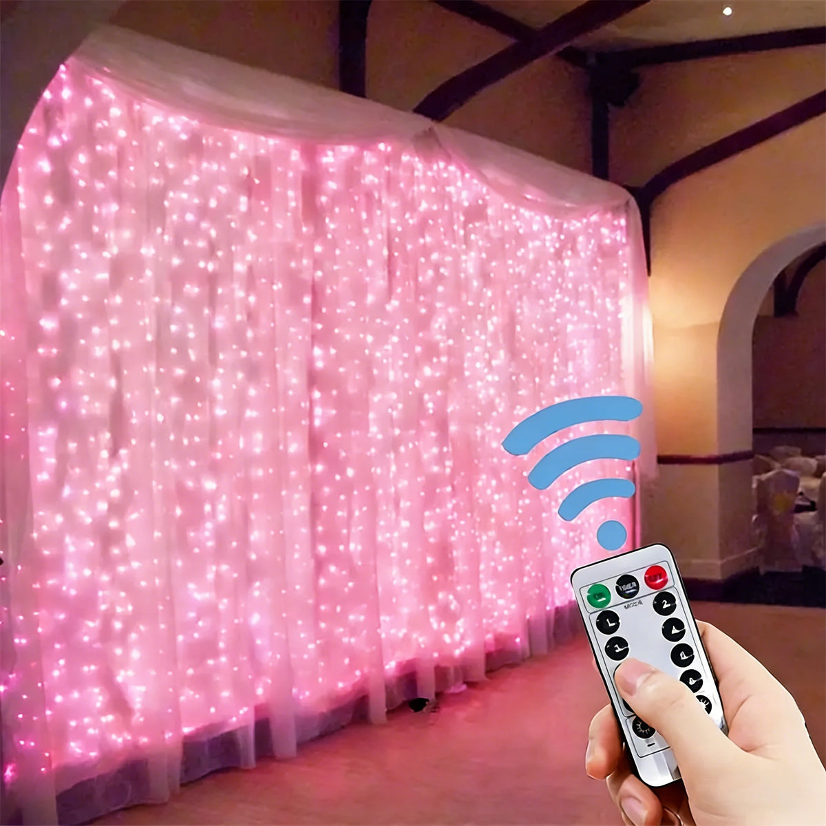 rideau lumineux led rose translucide moderne 300cm 300cm télécommande usb