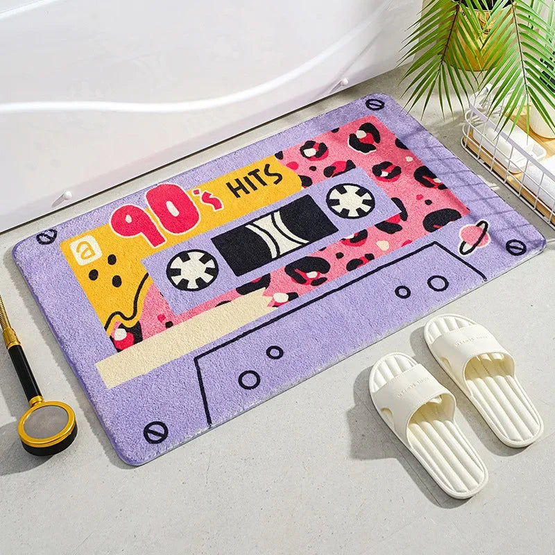 tapis sol rétro motif cassette audio décor maison moderne antidérapant entrée salle bain