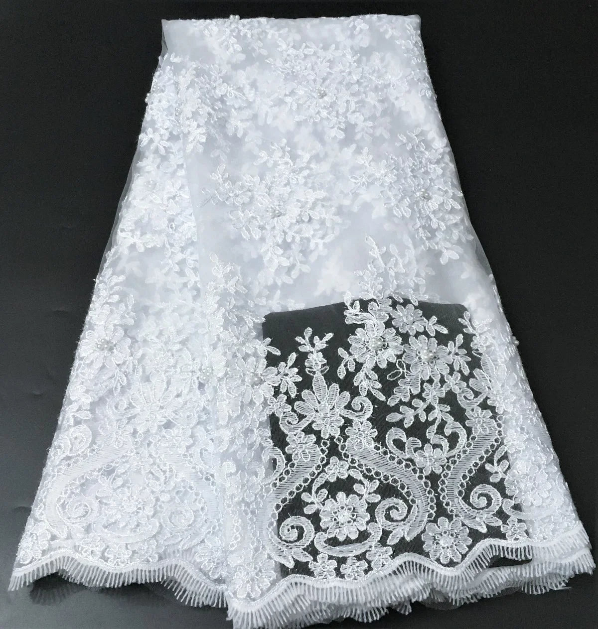 tissu dentelle polyester blanc noir floral translucide élégant mariage robes