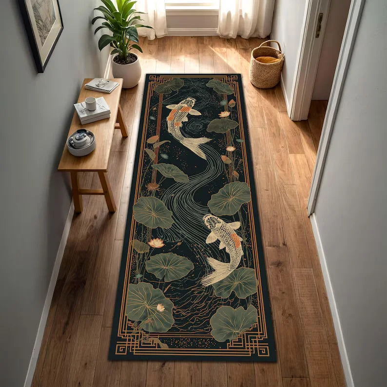 tapis sol antidérapant poisson koi fleur lotus décoration intérieure moderne polyester polypropylèneextérieur salon chambre