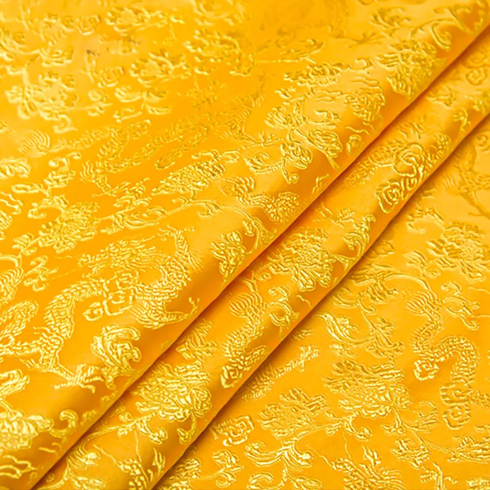 tissu brodé dragon nuages jaune rouge violet bleu noir traditionnel élégant couture bricolage artisanat