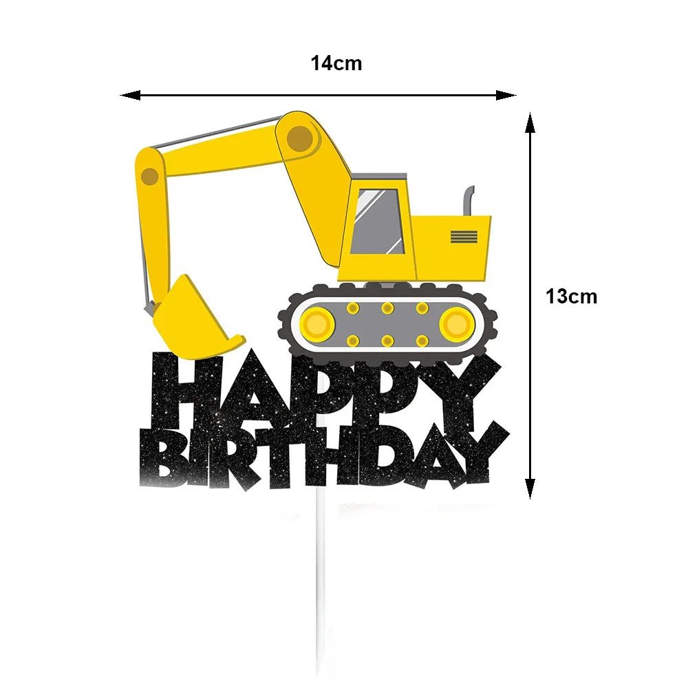 accessoires decoration gateau construction camions grue pelle carton multicolore anniversaire enfants toppers cupcakes