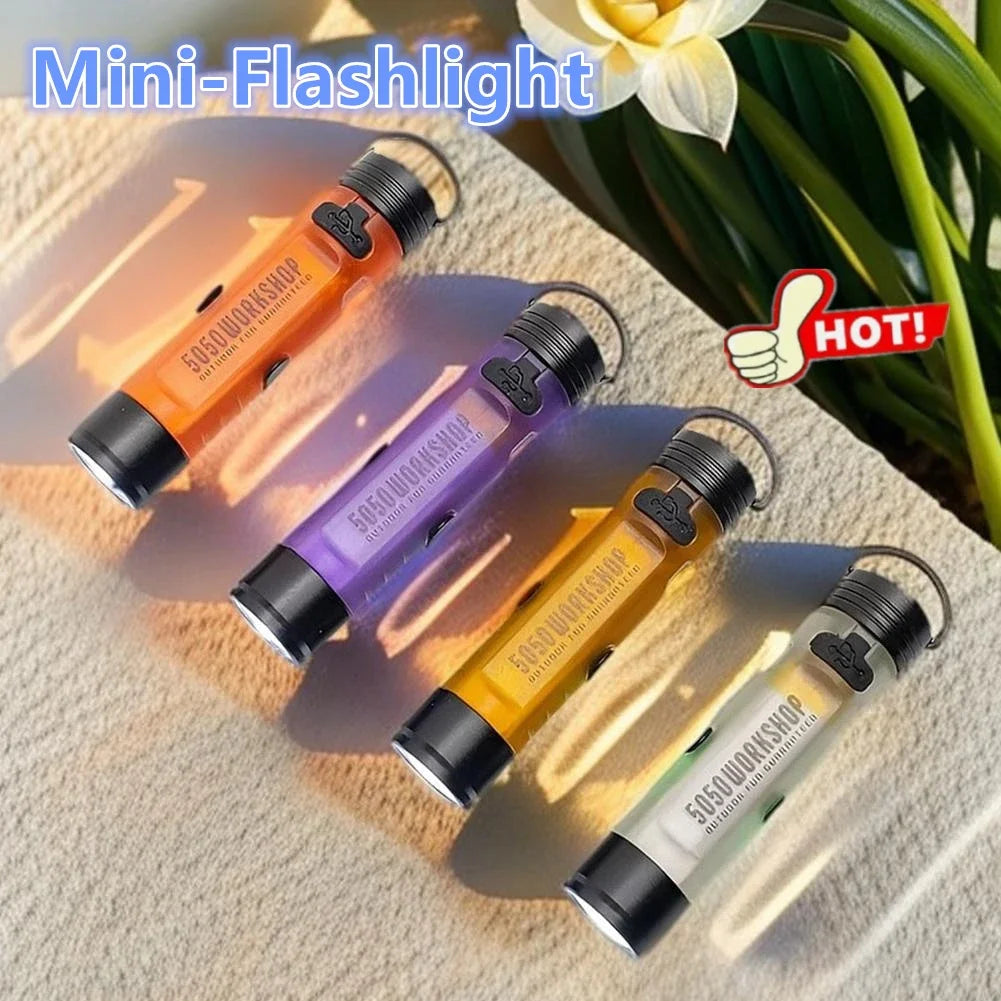 mini torche transparente moderne orange violet jaune blanc étanche camping randonnée annneau métallique