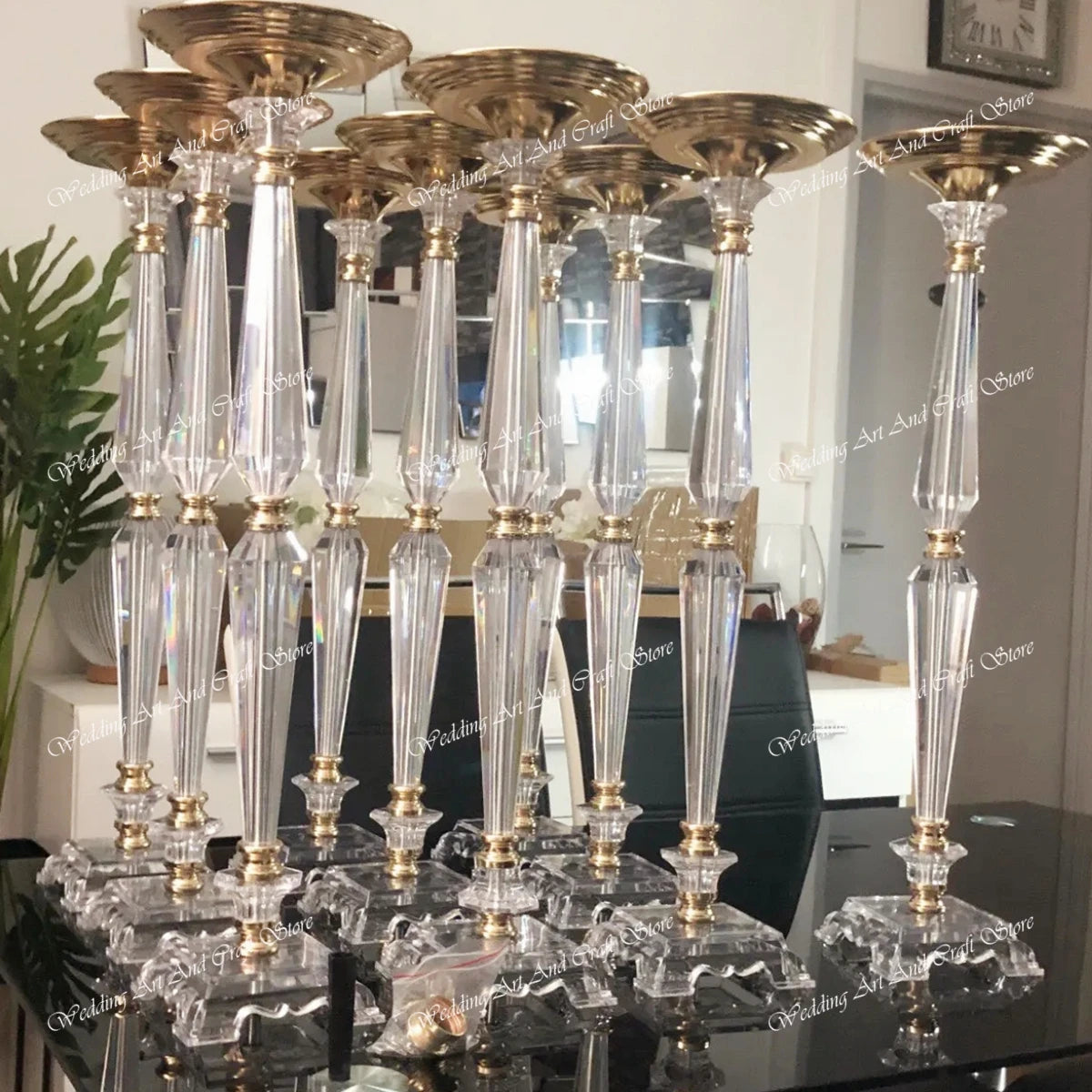 bougeoirs transparents dorés facettes brillants mariage fiançailles haute taille élégants classiques
