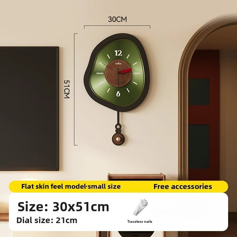 horloge murale vert noir texture cuir aiguille batterie living room retro moderne