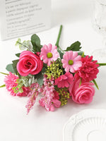Bouquet artificiel fleurs soie rose blanc bleu orange feuilles vertes décoration mariage anniversaireextérieur classique