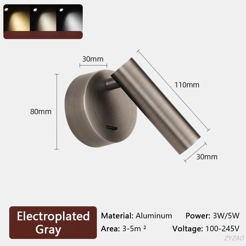 Lampe lecture rotative moderne argent blanc bronze noir texture métallique fixée mur éclairage intérieur