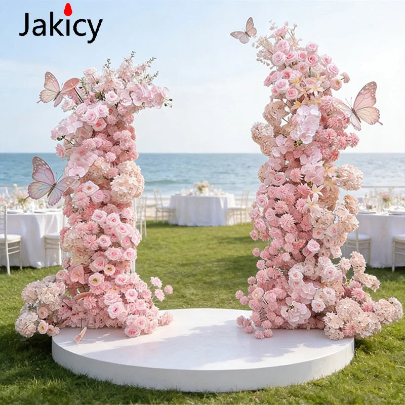 décoration arche florale artificielle rose clair blanc moderne extérieure mariage anniversaire événement