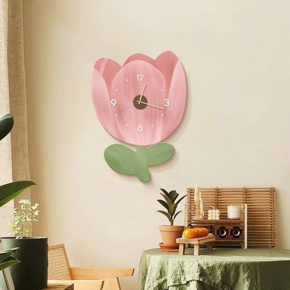 horloge murale fleur moderne minimaliste blanc orange rose vert beige