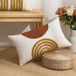 coussin décoratif nordique brodé motif géométrique beige moutarde orange brun boho chic