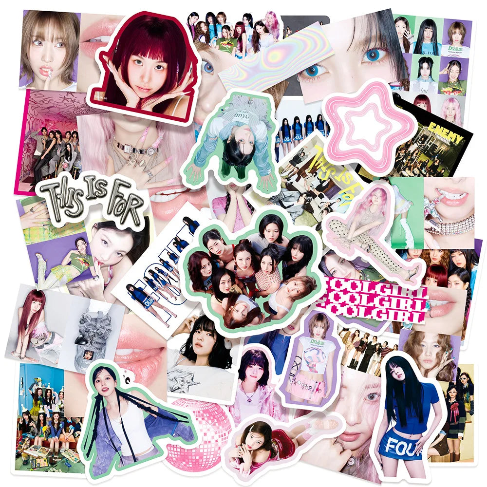 sticker pop multicolore motif géométrique texte photo kpop y2k moderne adhésif décoration varié filles