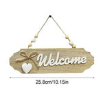 décor maison panneau welcome bois clair rustique lettres relief saisonnier ornement entrée fixe corde
