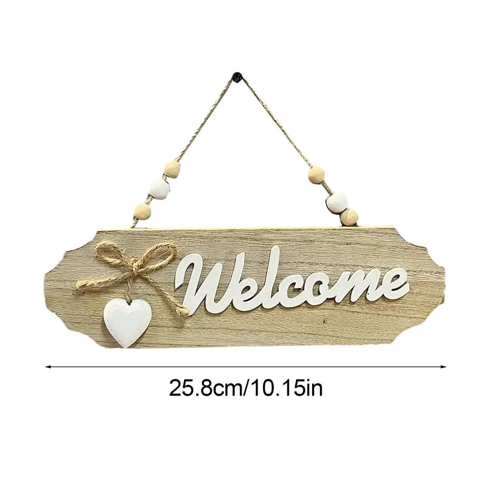 décor maison panneau welcome bois clair rustique lettres relief saisonnier ornement entrée fixe corde
