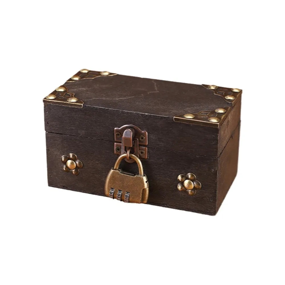 boîte bijoux vintage simili cuir marron violet cadenas poignées rustique