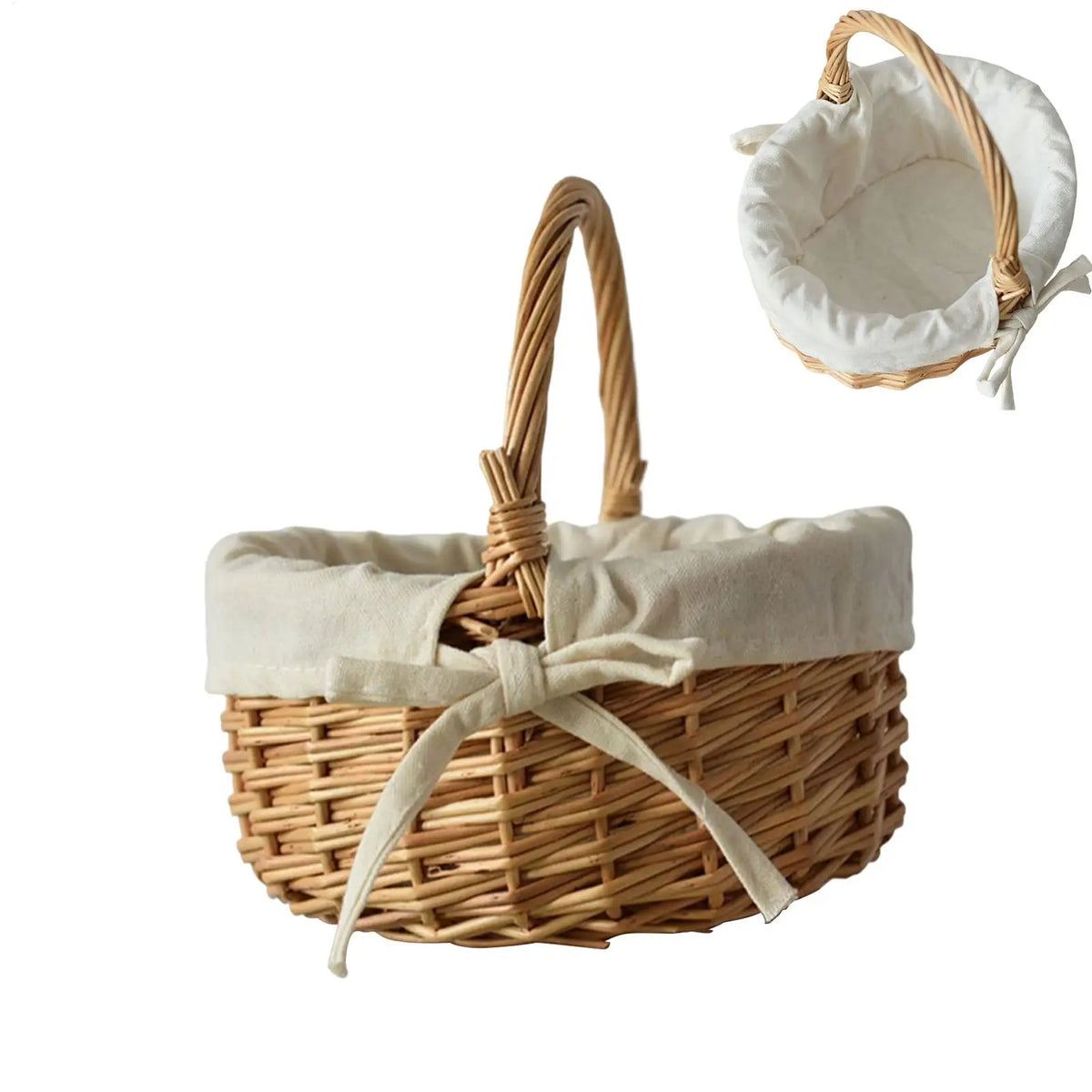 panier osier tressé toile beige poignées bois décoration lapin enfant sortie plein air