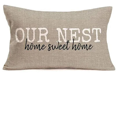housse coussin décorative moderne lin beige lettres blanches 30x50cm 40x60cm 50x70cm