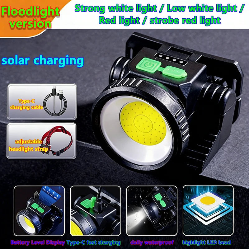 lampe frontale led rechargeable usb étanche camping pêche chasse sport noir clip moderne