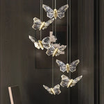 suspension décorative moderne papillons transparents dorés hall chambre éclairage contemporain fixations