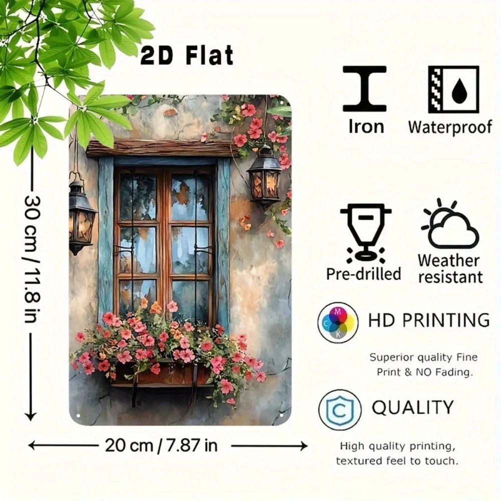 décoration murale vintage plaque métal fleurs bleu brun rose vert rustic adhésif fixeintérieurextérieur