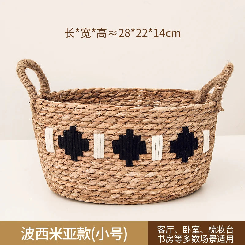 panier tissé rotin naturel blanc noir franges motifs ethniques boho respectueux environnement