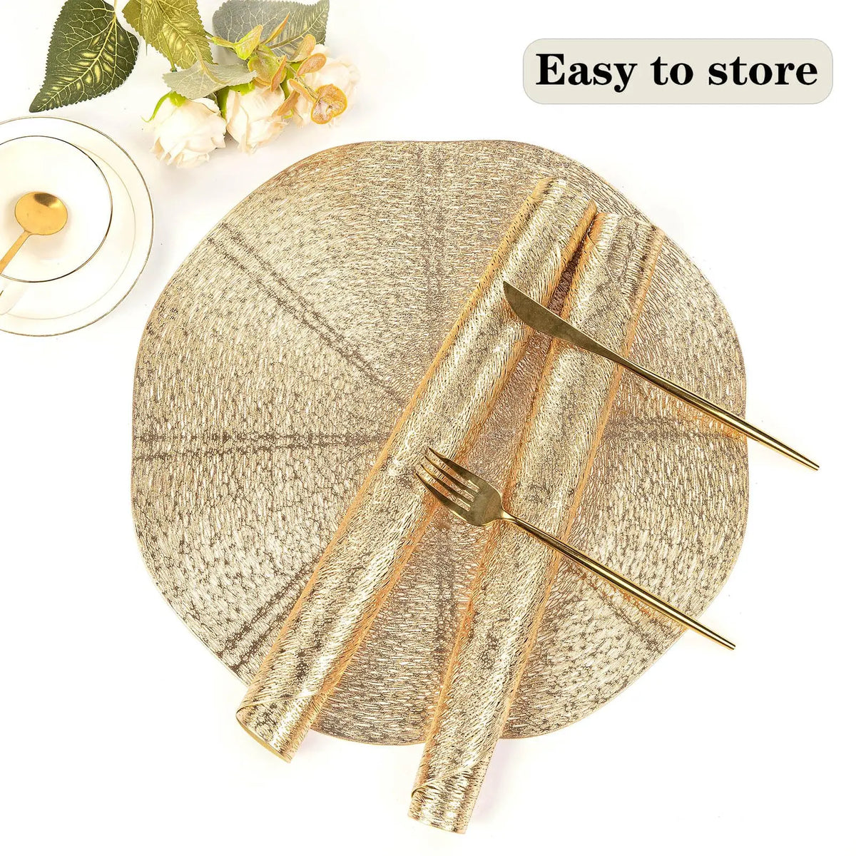 tapis table moderne rond doré vinyle respectueux environnement 4pcs 6pcs élégant strié