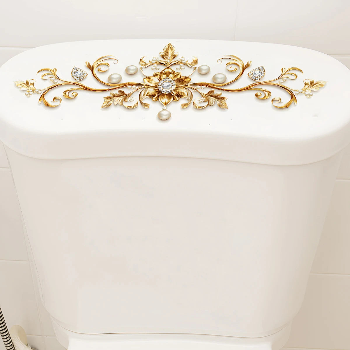 décoration toilette or blanc floral adhésive pvc classique élégante salle bains événementière