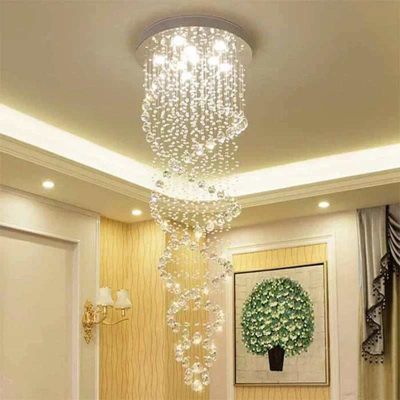 suspension lumineuse moderne cristal transparent argenté spirale élégante chaîne suspendue lumière décoration maison