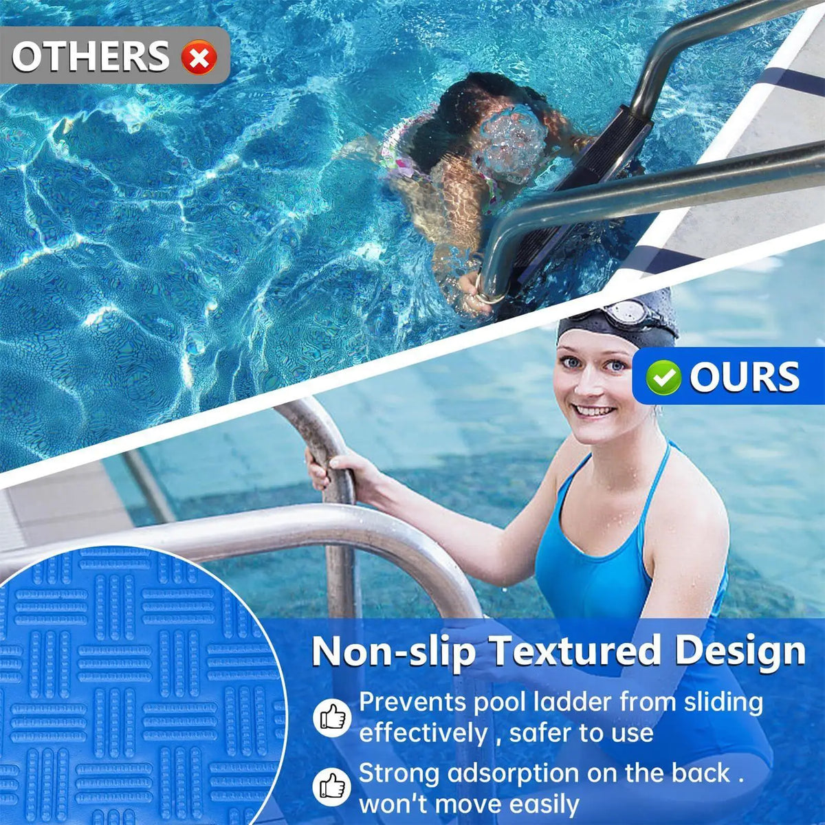 tapis antidérapant piscine bleu texturé losanges adhésif extérieur femme homme