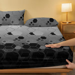 drap plat géométrique hexagones noir gris moderne literie chambre lit polyester artisanat tissage