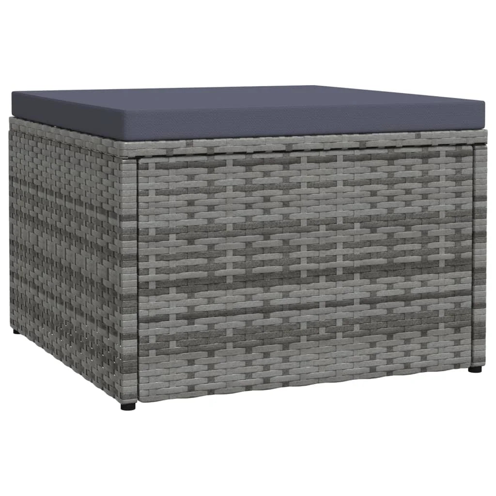 Tabouret de jardin gris avec coussin en résine tressée