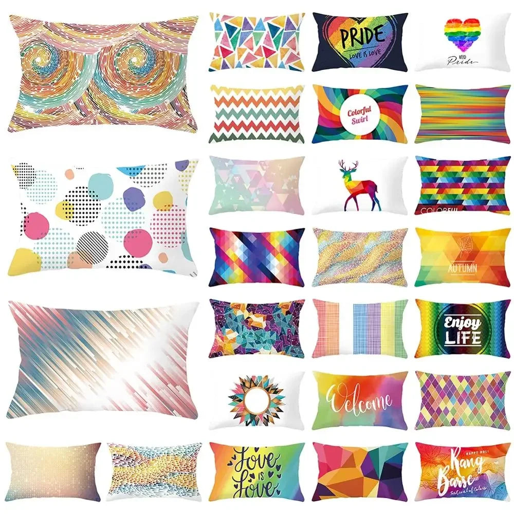 coussin rectangulaire géométrique multicolore décoration intérieure moderne polyester confortable 30x50cm fixations