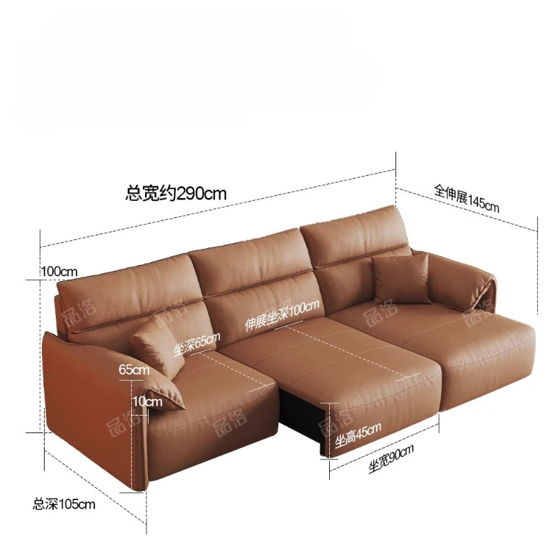 canapé d'angle marron clair moderne coussins table basse dimension 290cm