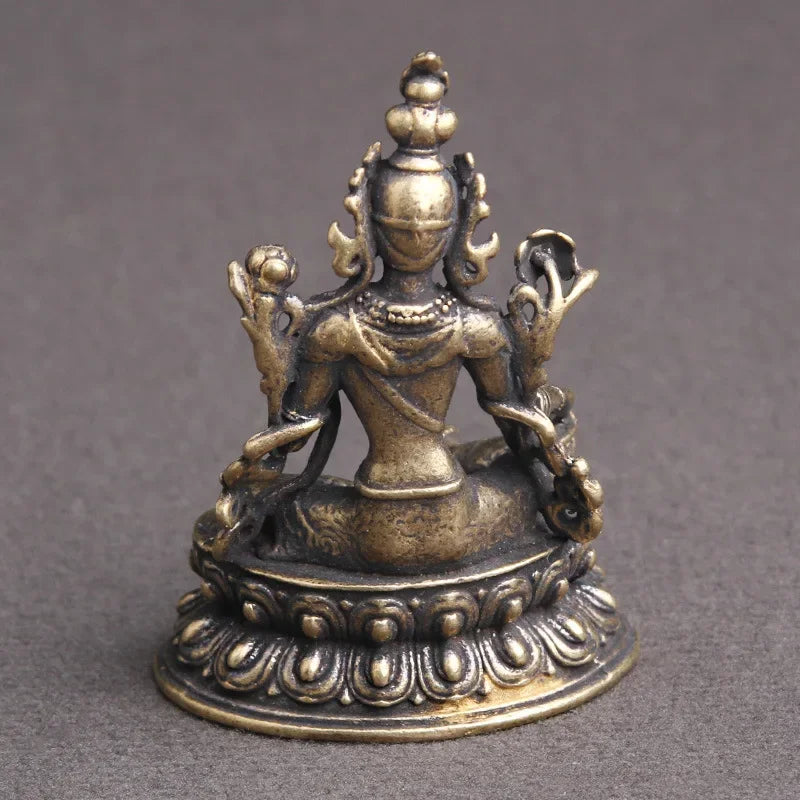 statue bouddhiste bronze doré décoration complexe base florale traditionnelle religieuse maison