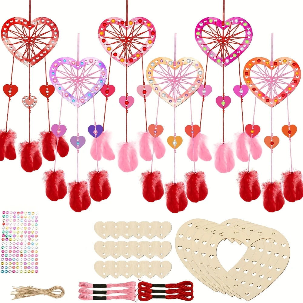 décoration artisanale coeurs bois plumes pinceaux fêtes mères rouge violet blanc