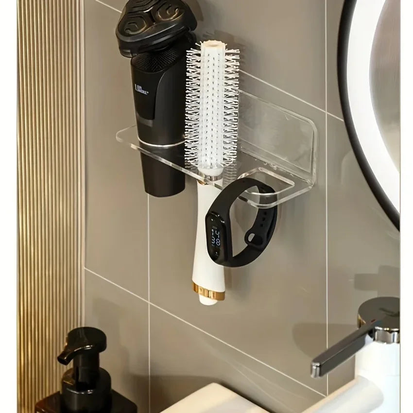 rangement mural transparent clips brosse cheveux peigne articles toilette moderne sans perçage
