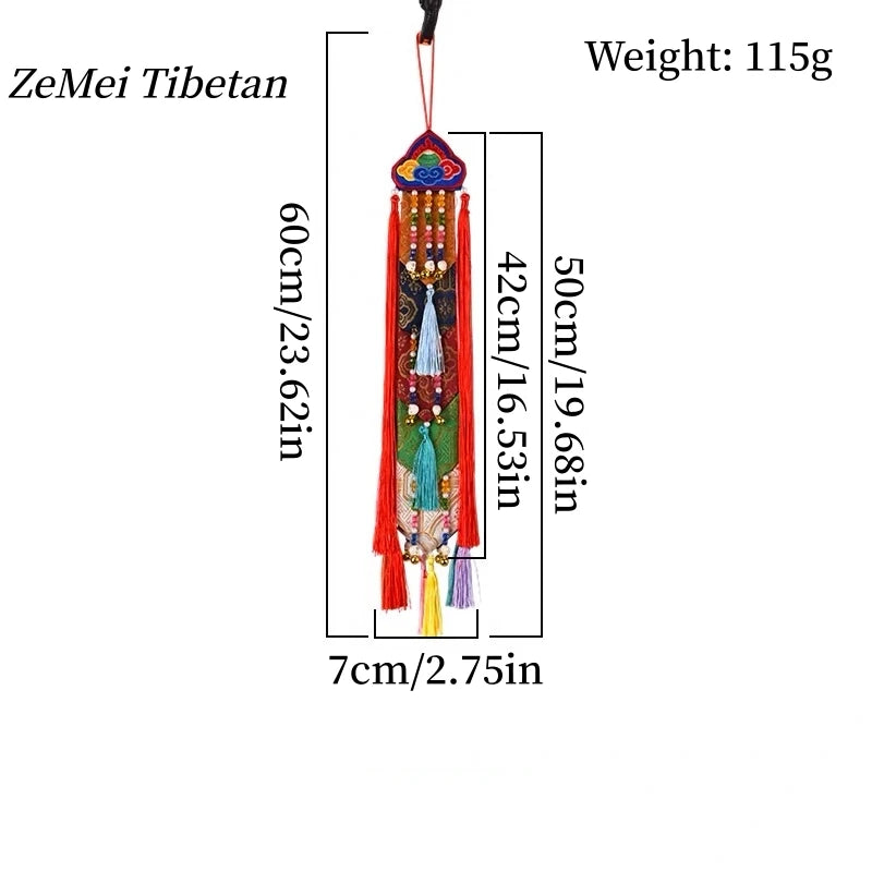 écharpe décorative ethnique brodée couleurs vives motifs floraux pompons traditionnelle intérieur temple