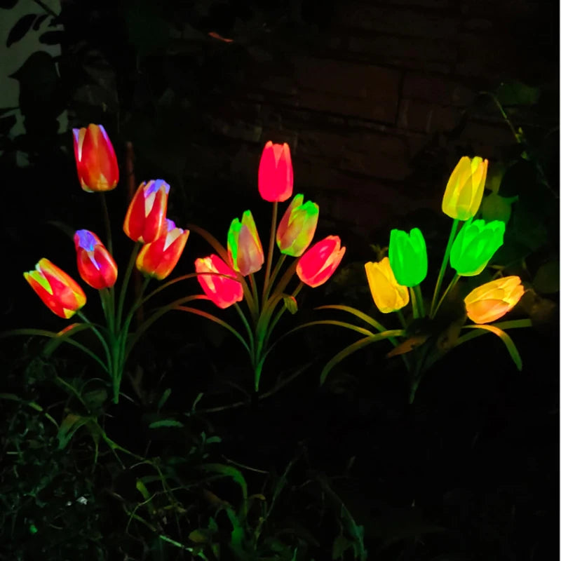 bouquet tulipes artificielles fleurs rouge rose jaune clips solaires extérieur moderne