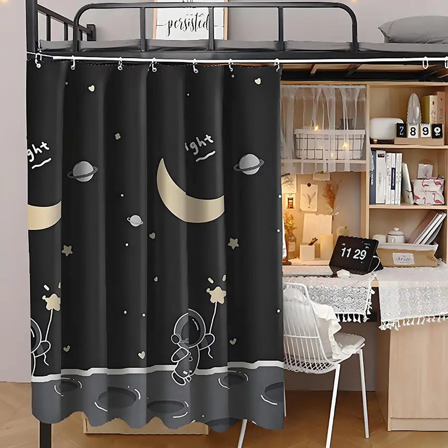 rideau lit étudiant noir étoiles opaques polyester 200x115cm couple spatial