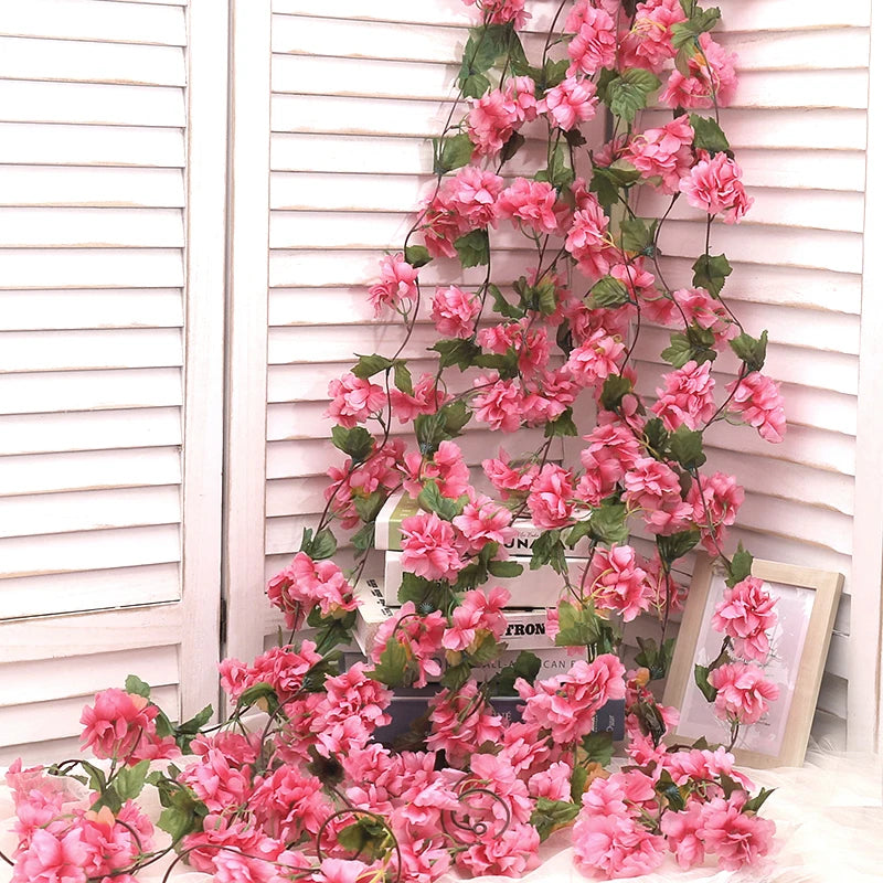 guirlande fleurs artificielles cerises rose clair décor mariage romantiqueintérieur festive